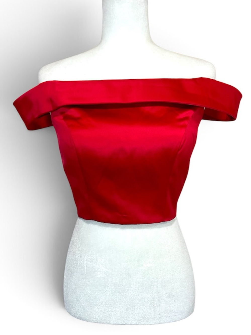 NWT Sherri Hill Red Satin Off-Shoulder Cropped Bow Formal Top